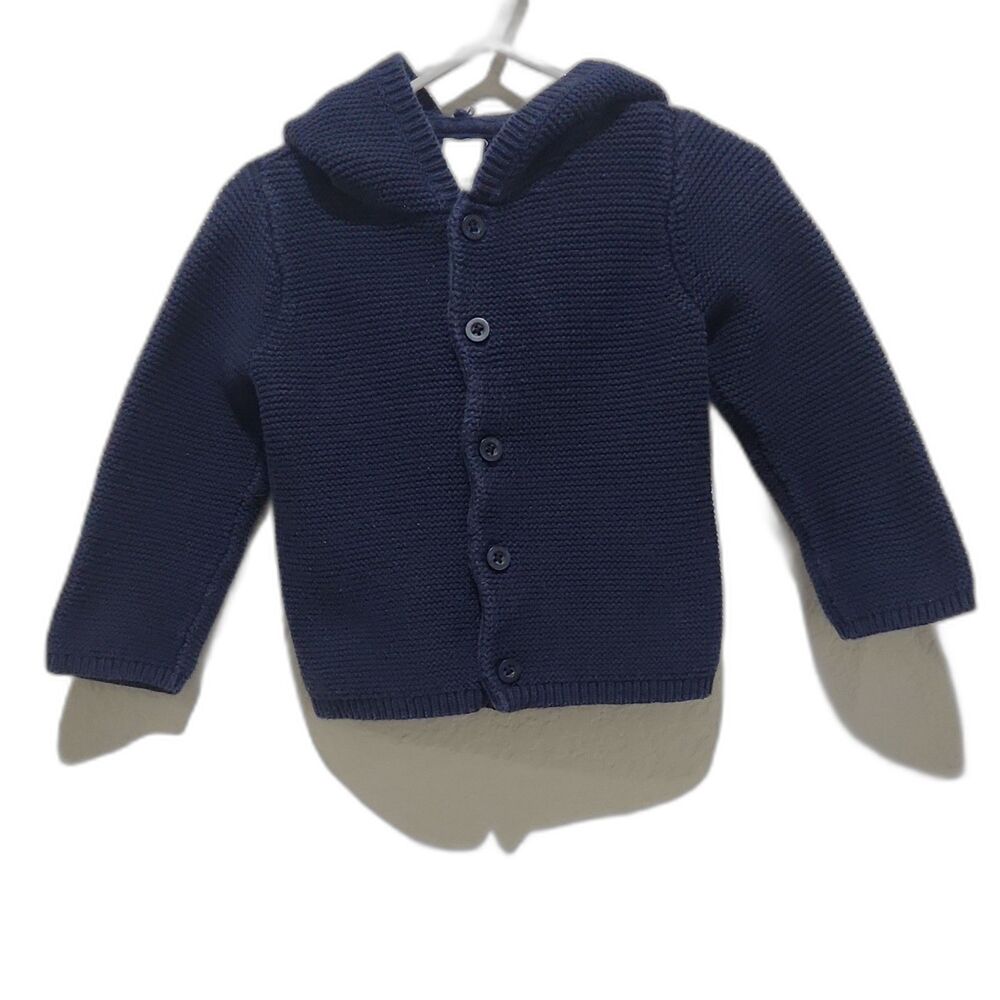 Carter's 18M Navy Hooded Cardigan Dinosaur Button Cotton Sweater EUC
